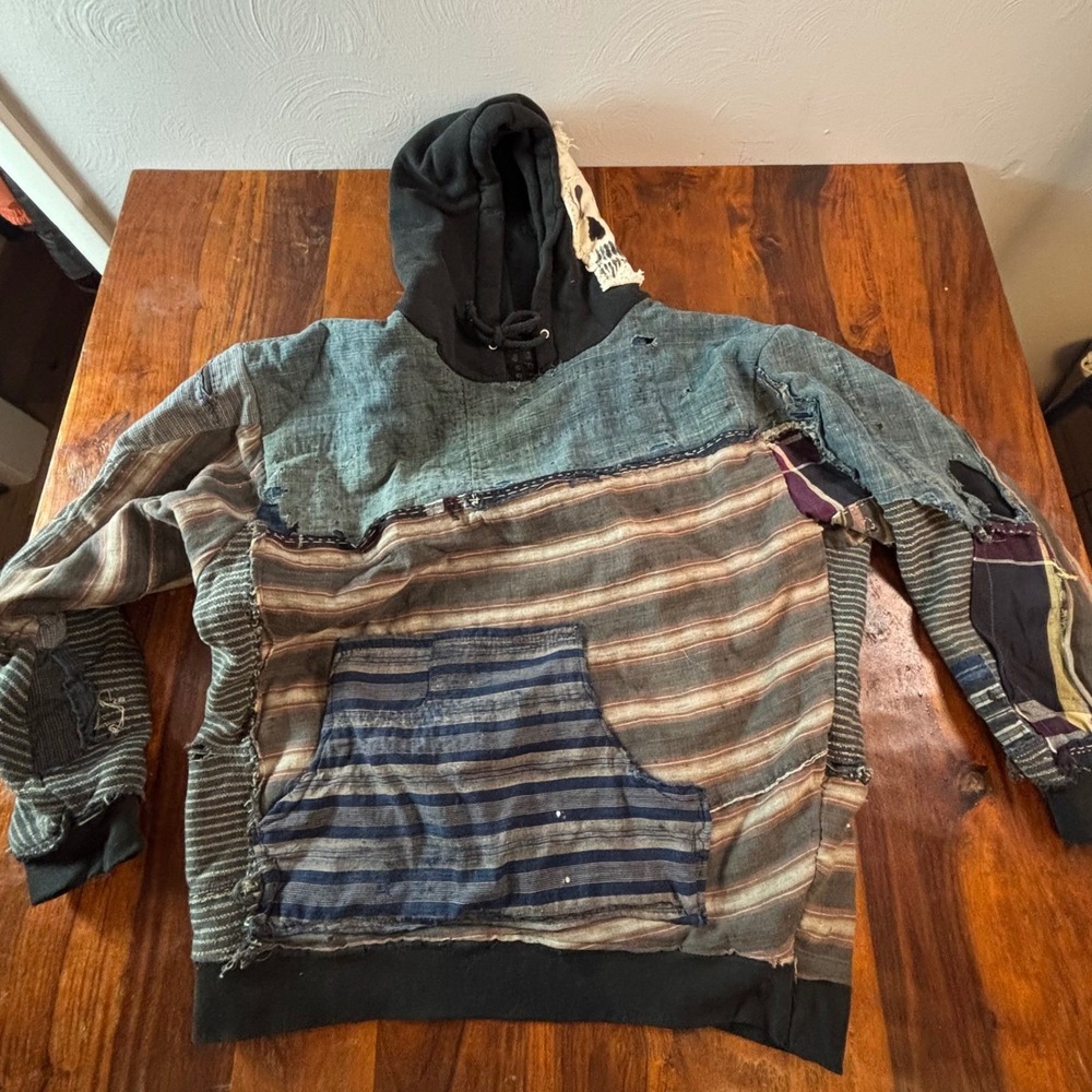 303 Boards Reworked Patchwork Skull Hoodie Mens Large Denver Skate Streetwear